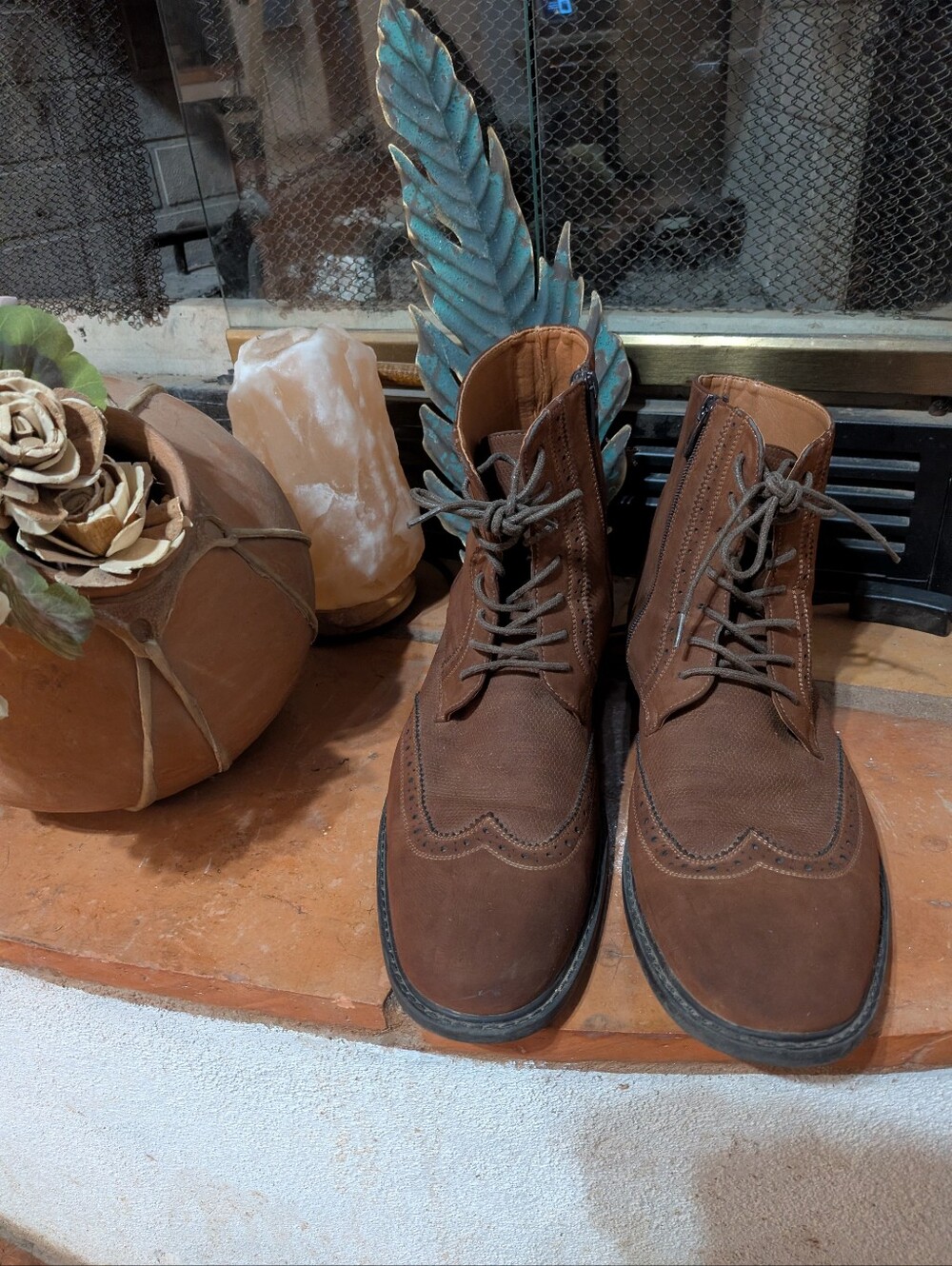 Unlisted By Kenneth Cole Men's Brown Wingtip Lace-Up Boots With Zippers Size 12